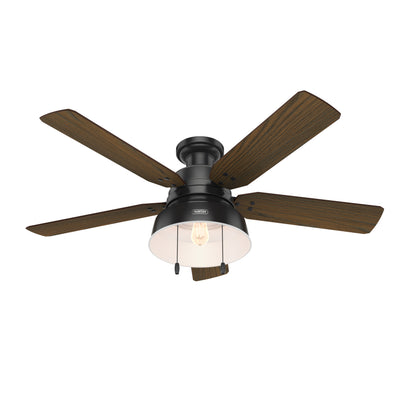52 inch Mill Valley Matte Black Low Profile Damp Rated Ceiling Fan with LED Light Kit and Pull Chain