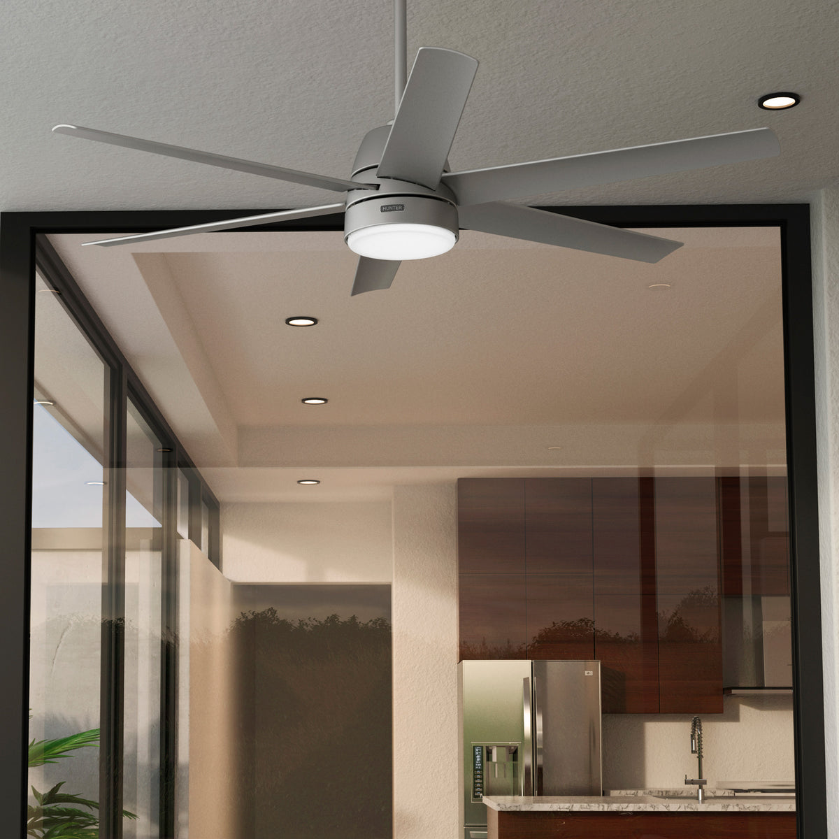 60 inch Skysail ENERGY STAR® Matte Silver WeatherMax Indoor / Outdoor Ceiling Fan with LED Light Kit and Wall Control