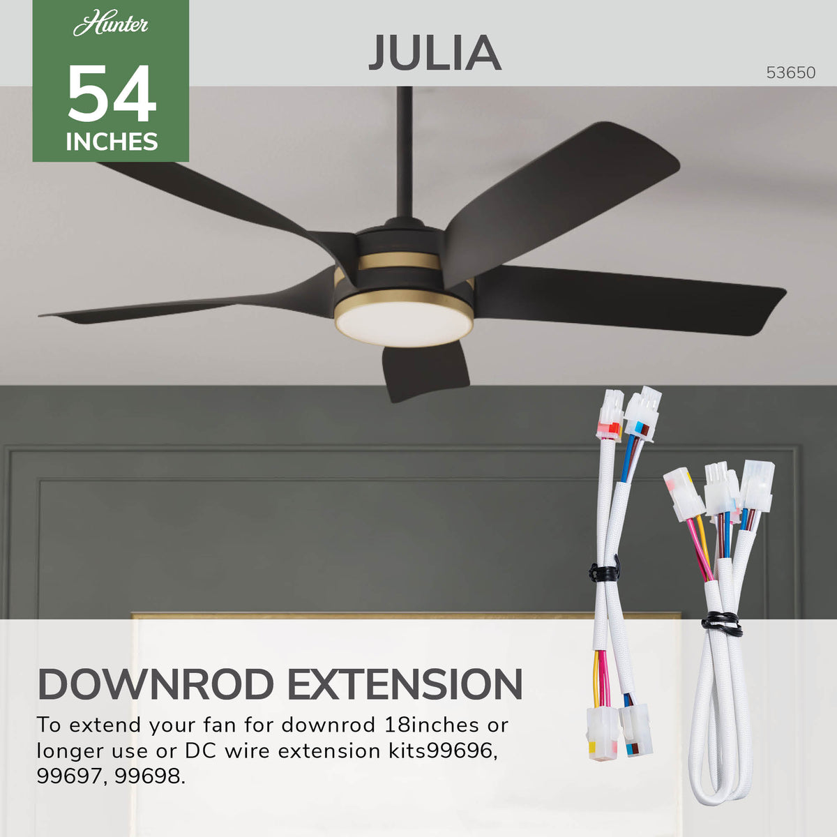 Casablanca 52 inch Julia ENERGY STAR® Matte Black Damp Rated Ceiling Fan with LED Light Kit and Wall Control and Handheld Remote