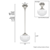 Saddle Creek 7.5-inch 1-light Brushed Nickel Schoolhouse Pendant with Cased White Glass