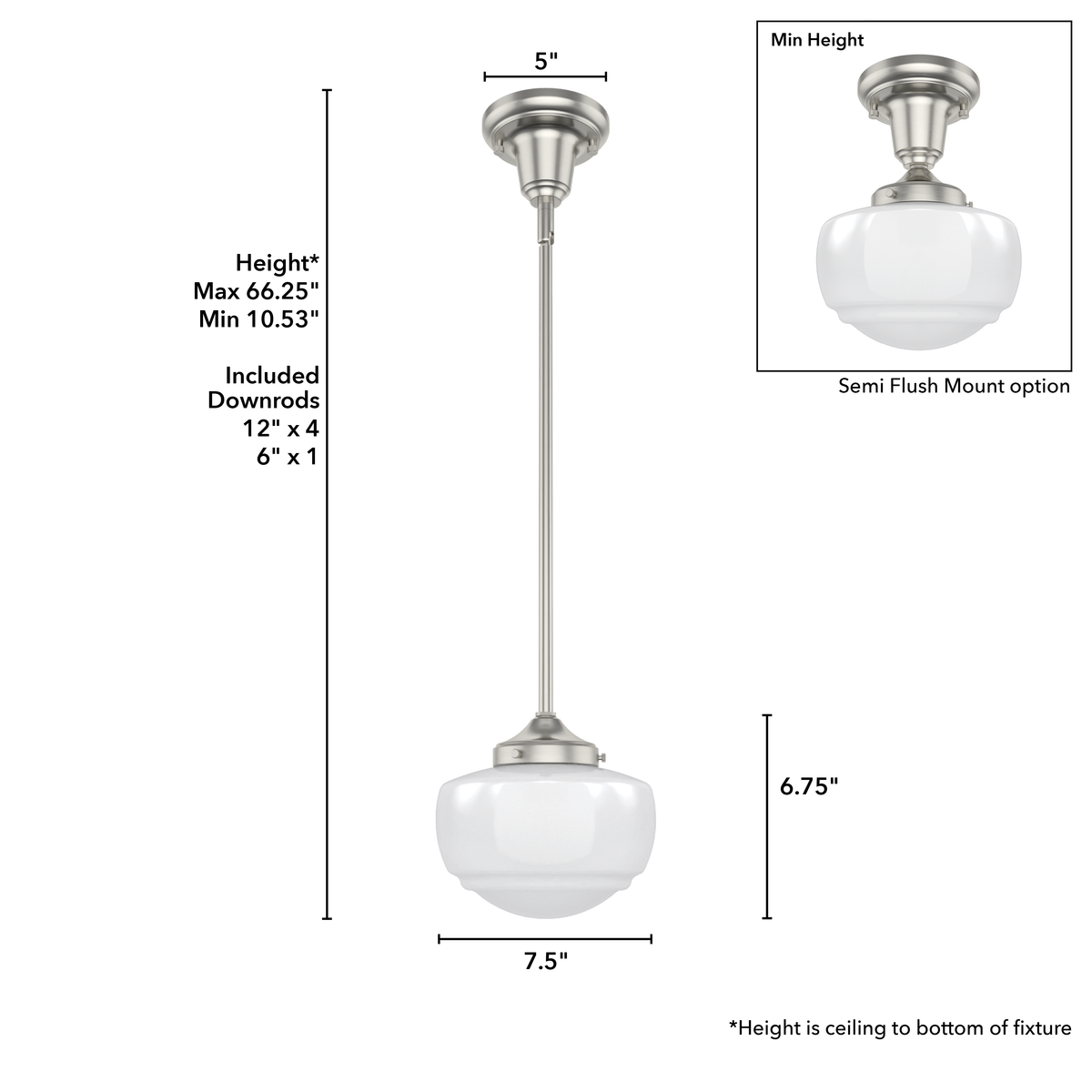 Saddle Creek 7.5-inch 1-light Brushed Nickel Schoolhouse Pendant with Cased White Glass
