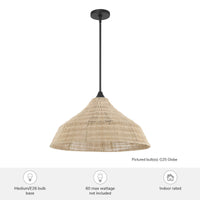 Agoura 24-inch 3-light Matte Black Pendant with Natural Rattan Shade