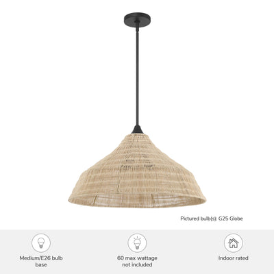Agoura 24-inch 3-light Matte Black Pendant with Natural Rattan Shade