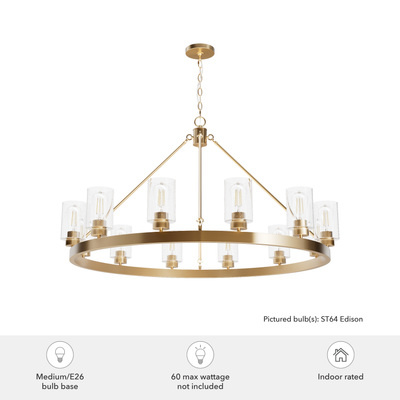 Hartland 44-inch 12-light Alturas Gold Chandelier with Seeded Glass
