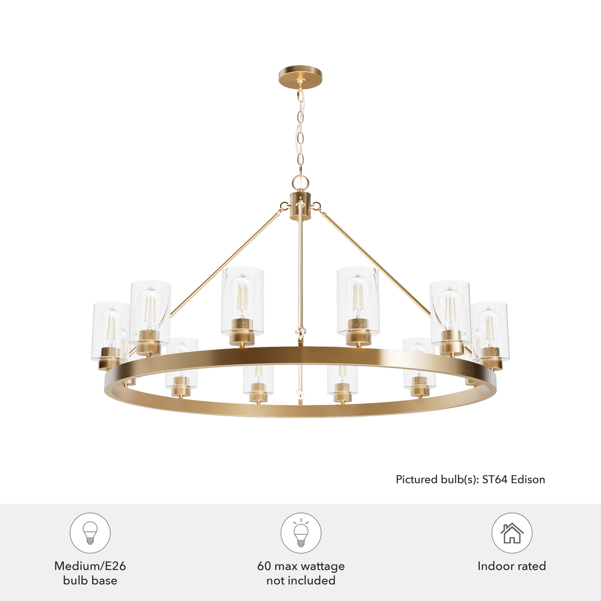 Hartland 44-inch 12-light Alturas Gold Chandelier with Seeded Glass