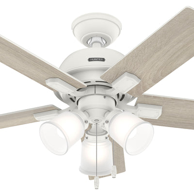 44 inch Crystal Peak Matte White Ceiling Fan with LED Light Kit and Pull Chain
