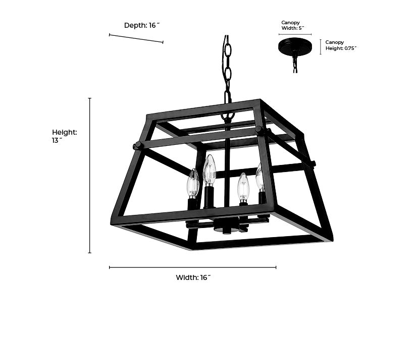13'' Tellsa Matte Black 4 Light Pendant
