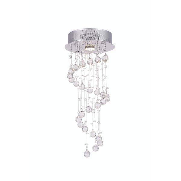 Spiral 1 light chrome chandelier with cascading crystals in a spiral formation