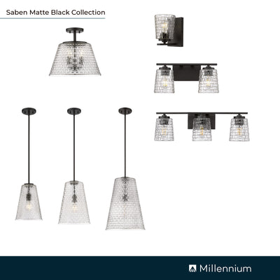13.5'' Saben Matte Black 3 Light Semi-Flush Mount