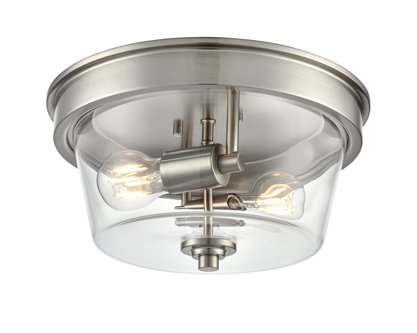13-inch Strayhan Brushed Nickel 2-Light Clear Glass Flush Mount Ceiling Light