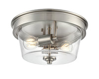 13-inch Strayhan Brushed Nickel 2-Light Clear Glass Flush Mount Ceiling Light