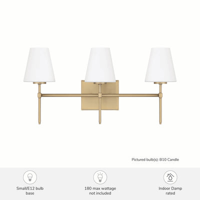 Camelia Stem 24-inch 3-light Luxe Gold and Cased White Glass Vanity Light with Cased White Glass