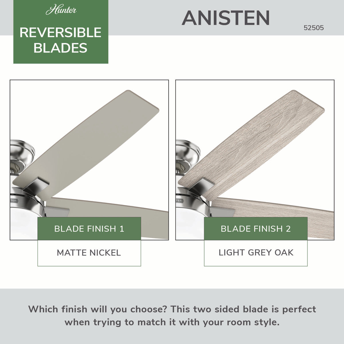52 inch Anisten Brushed Nickel Ceiling Fan with LED Light Kit and Pull Chain