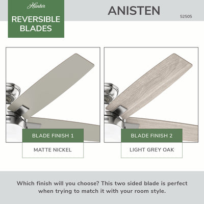 52 inch Anisten Brushed Nickel Ceiling Fan with LED Light Kit and Pull Chain