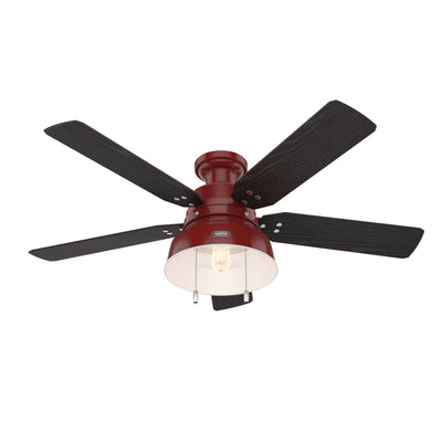 52 inch Mill Valley Barn Red Low Profile Damp Rated Ceiling Fan with LED Light Kit and Pull Chain