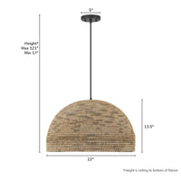 Hillmount 22-inch 1-light Matte Black Pendant with Natural Raffia Shade