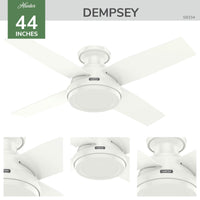 44 inch Dempsey Fresh White Low Profile Ceiling Fan and Handheld Remote