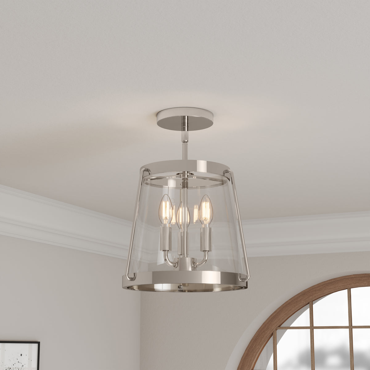15.25'' Adabella Polished NickelClear 3 Light Semi-Flush Mount