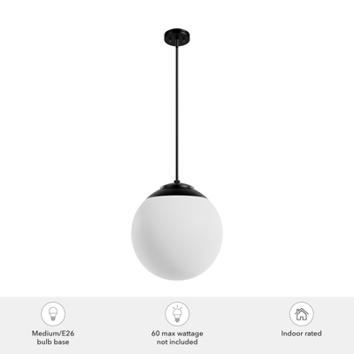 Hepburn 16-inch 3-light Matte Black Globe Pendant with Cased White Glass