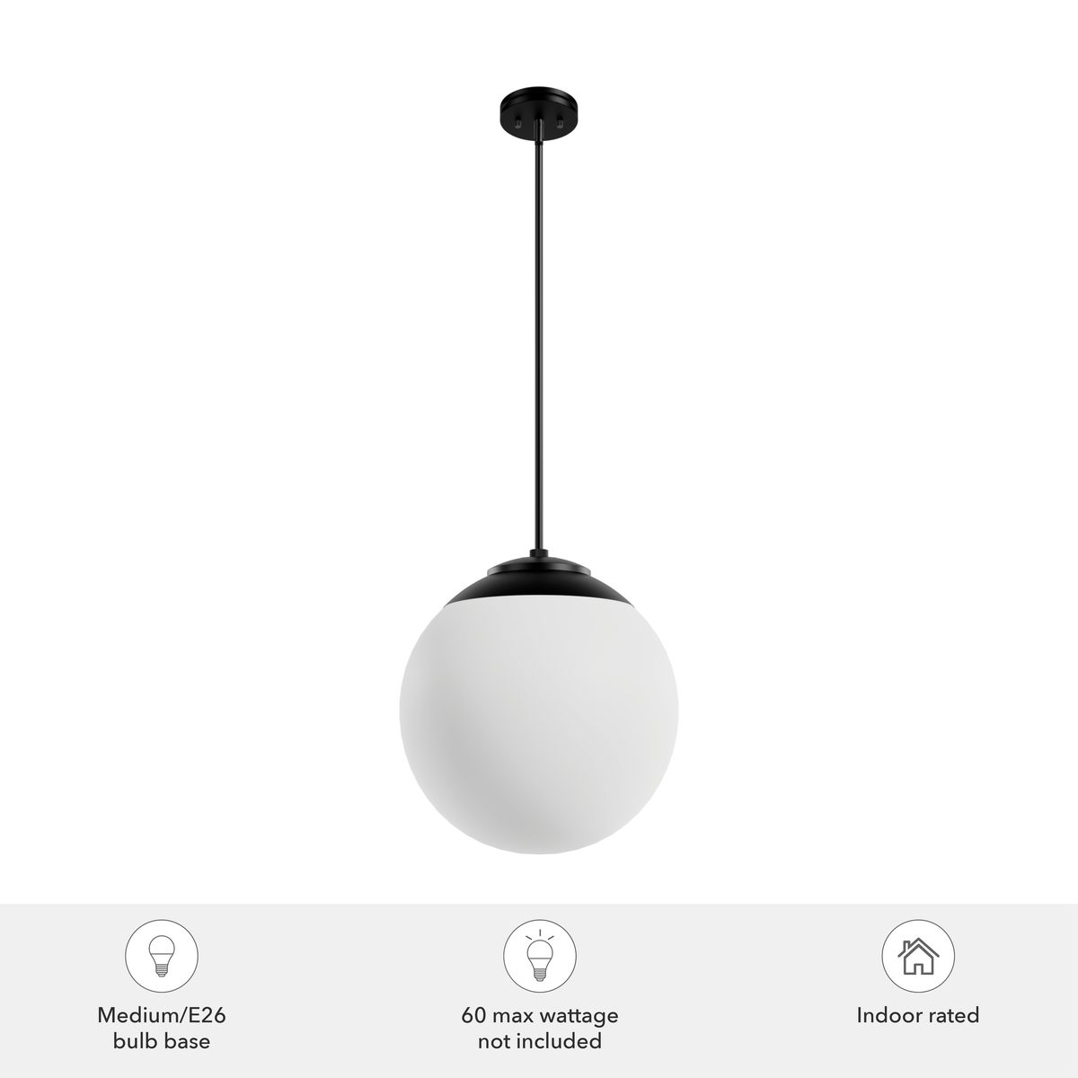 Hepburn 16-inch 3-light Matte Black Globe Pendant with Cased White Glass