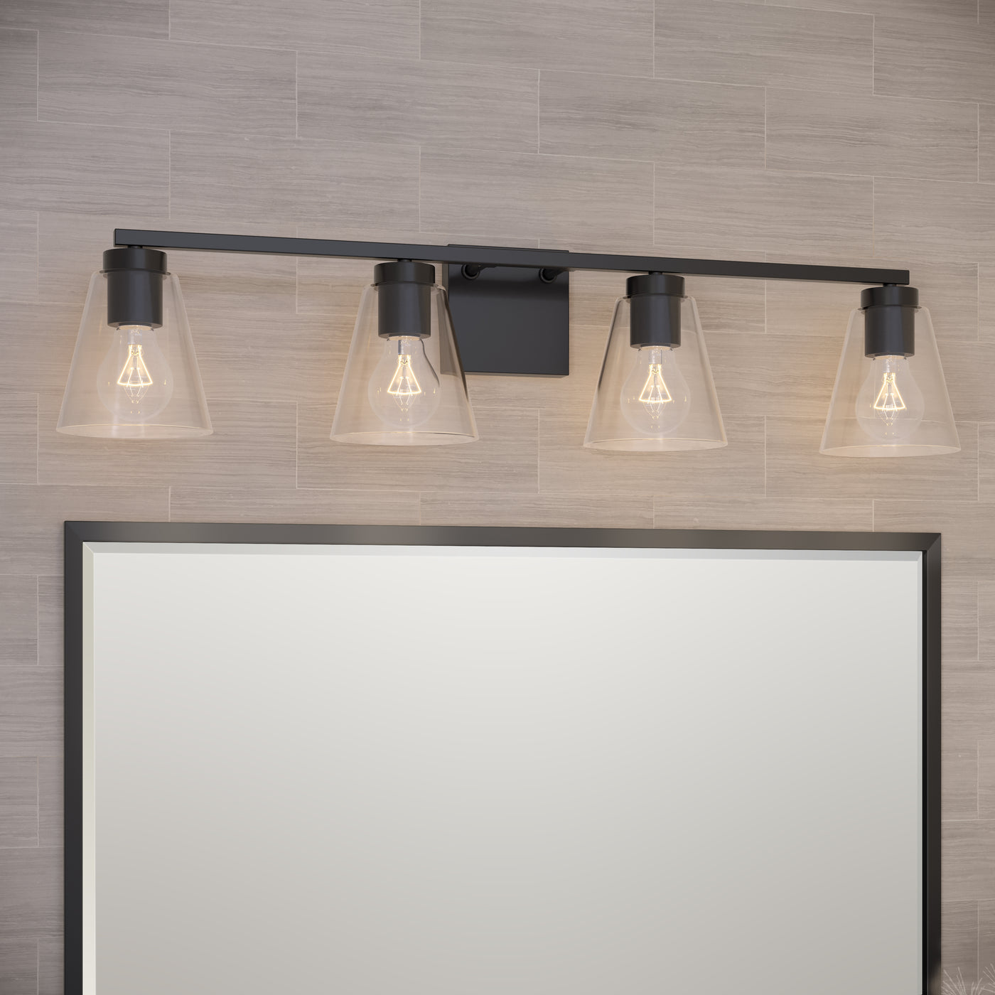 31-inch Strayhan Matte Black 4-Light Clear Glass Bathroom Vanity Light