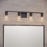 31-inch Strayhan Matte Black 4-Light Clear Glass Bathroom Vanity Light