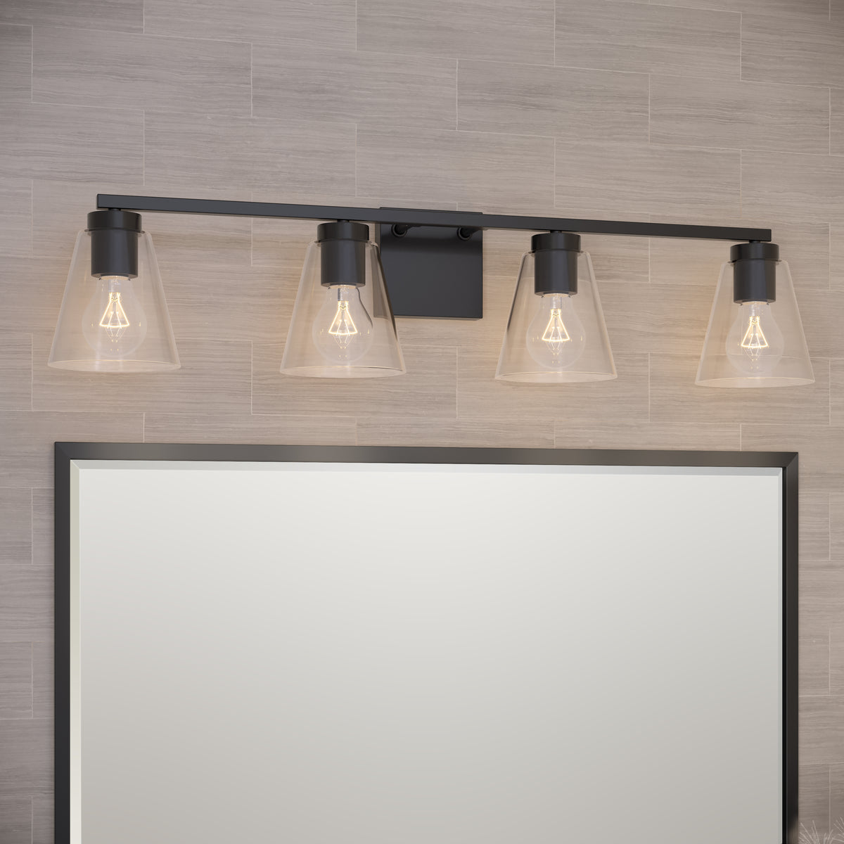 31-inch Strayhan Matte Black 4-Light Clear Glass Bathroom Vanity Light