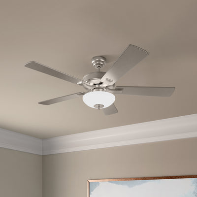 52 Inch Galeson AC Brushed Nickel Indoor Ceiling Fan 5-Blade 2 Lights Reversible