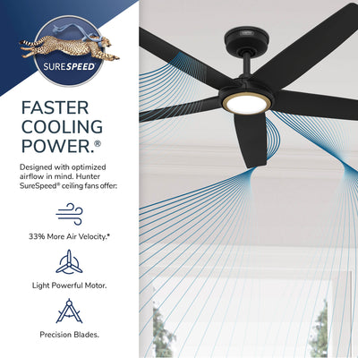 52 inch Zentech Wi-Fi ENERGY STAR® Matte Black Damp Rated Ceiling Fan with LED Light Kit and Handheld Remote