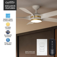 Casablanca 52 inch Julia ENERGY STAR® Fresh White Damp Rated Ceiling Fan with LED Light Kit and Wall Control