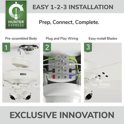 52 inch Crestfield HunterExpress Fresh White Ceiling Fan with LED Light Kit and Pull Chain