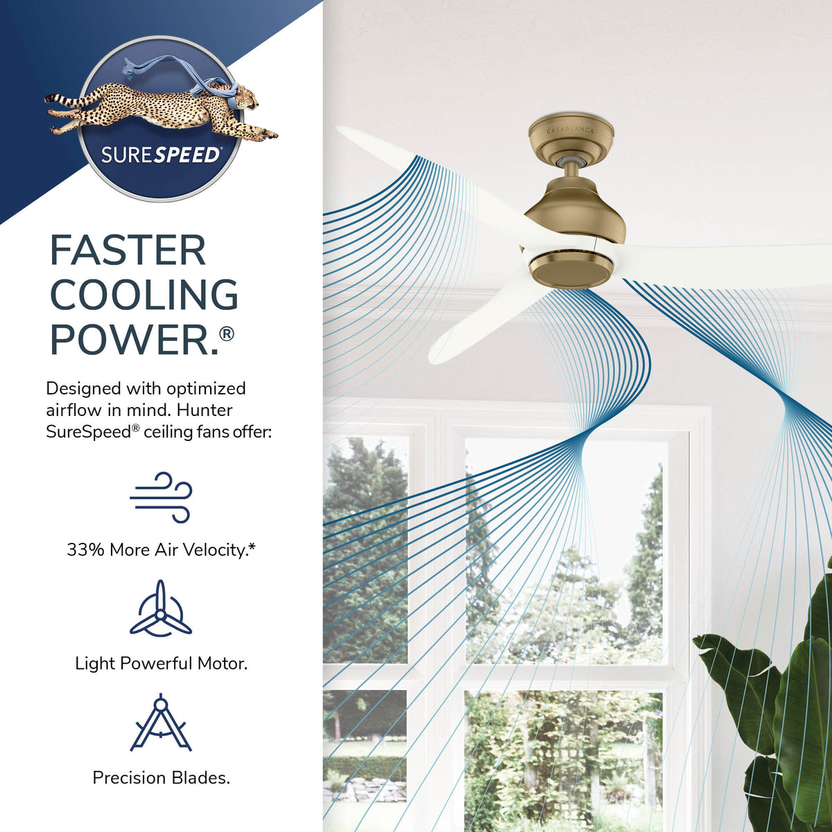 Casablanca 52 inch Eyla ENERGY STAR® Luxe Gold Damp Rated Ceiling Fan and Wall Control and Handheld Remote