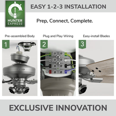 52 inch Crestfield HunterExpress Matte Silver Ceiling Fan with LED Light Kit and Pull Chain
