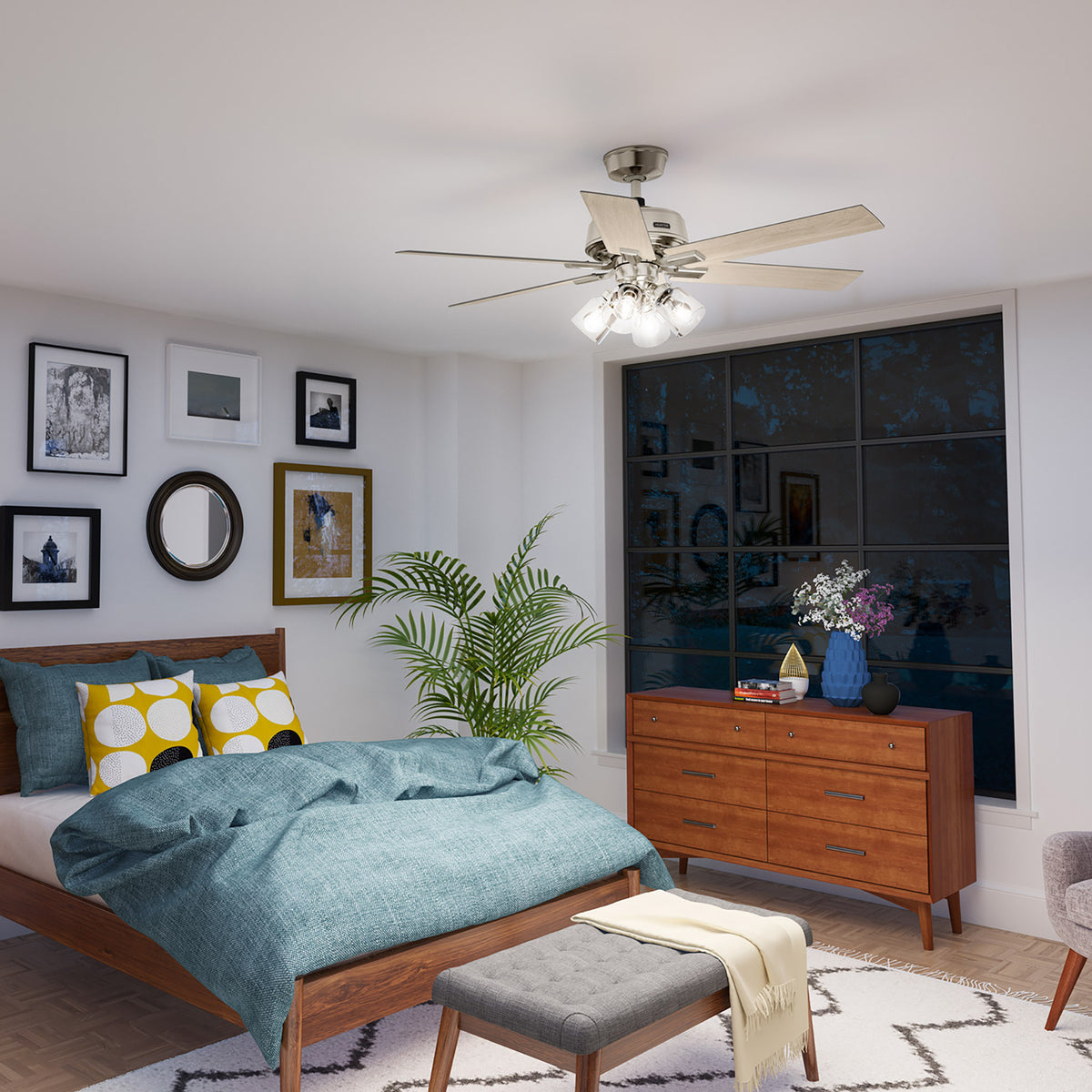 52 inch Fonthill ENERGY STAR® HunterExpress Brushed Nickel Ceiling Fan with LED Light Kit and Handheld Remote