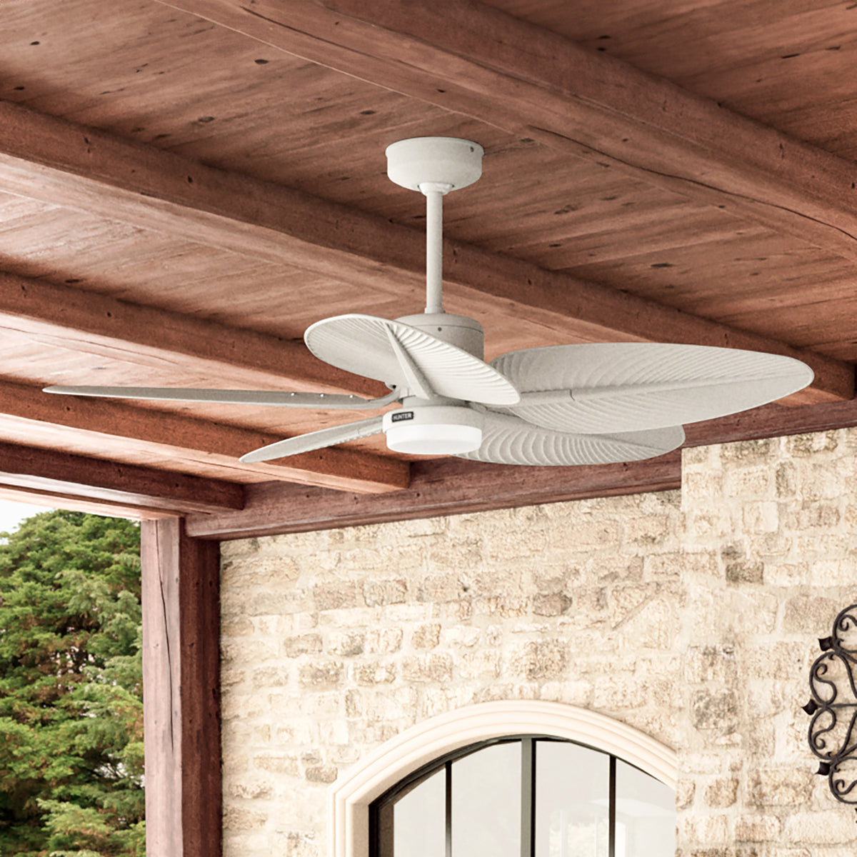 52 inch Tropic View Matte White Damp Rated Ceiling Fan with LED Light Kit and Wall Control