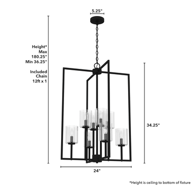 Kerrison 24-inch 8-light Natural Black Iron Lantern Pendant with Seeded Glass
