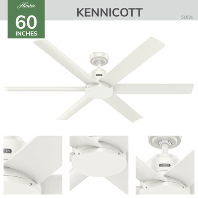 60 inch Kennicott ENERGY STAR® Fresh White Damp Rated Ceiling Fan and Handheld Remote