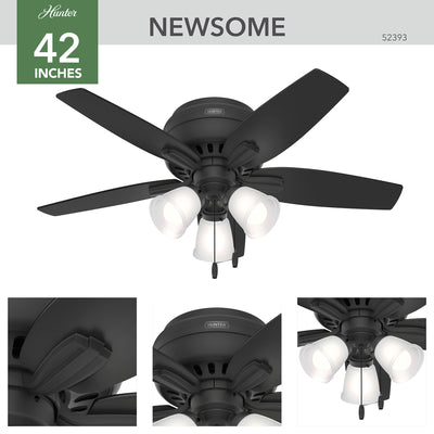 42 inch Newsome Matte Black Low Profile Ceiling Fan with LED Light Kit