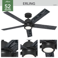 52 inch Erling ENERGY STAR® Matte Black Ceiling Fan with LED Light Kit and Handheld Remote