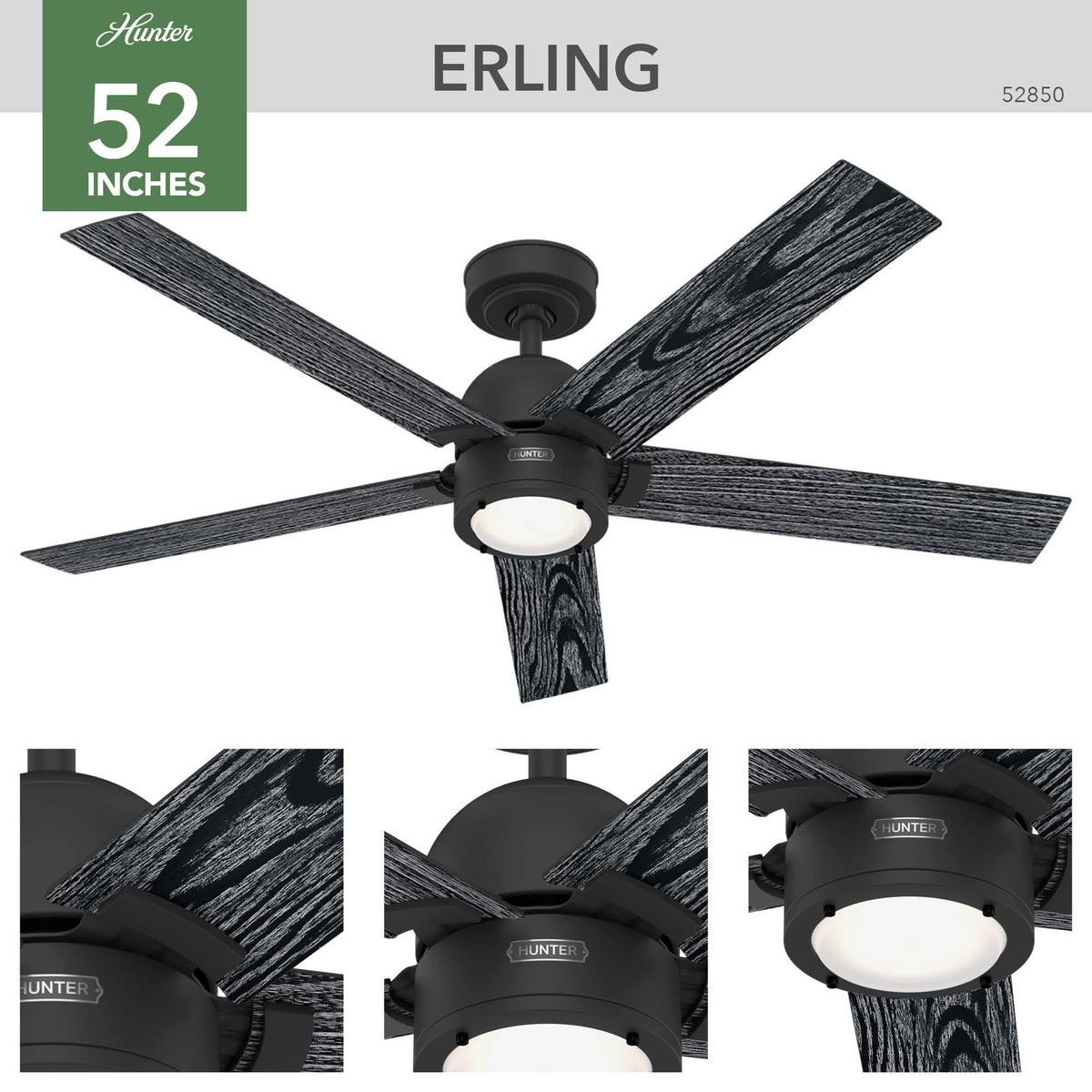 52 inch Erling ENERGY STAR® Matte Black Ceiling Fan with LED Light Kit and Handheld Remote