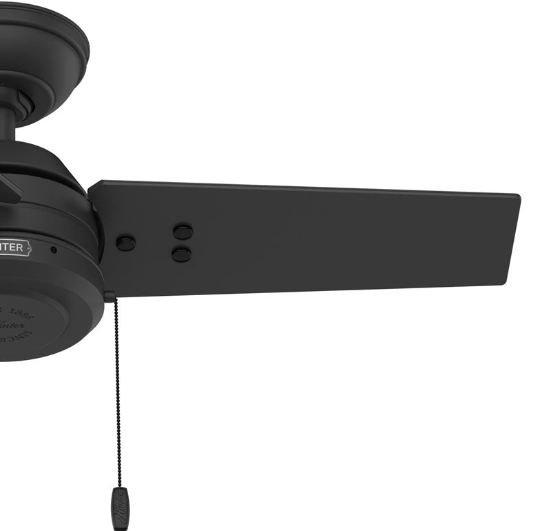 36 inch Cassius Matte Black Damp Rated Ceiling Fan and Pull Chain