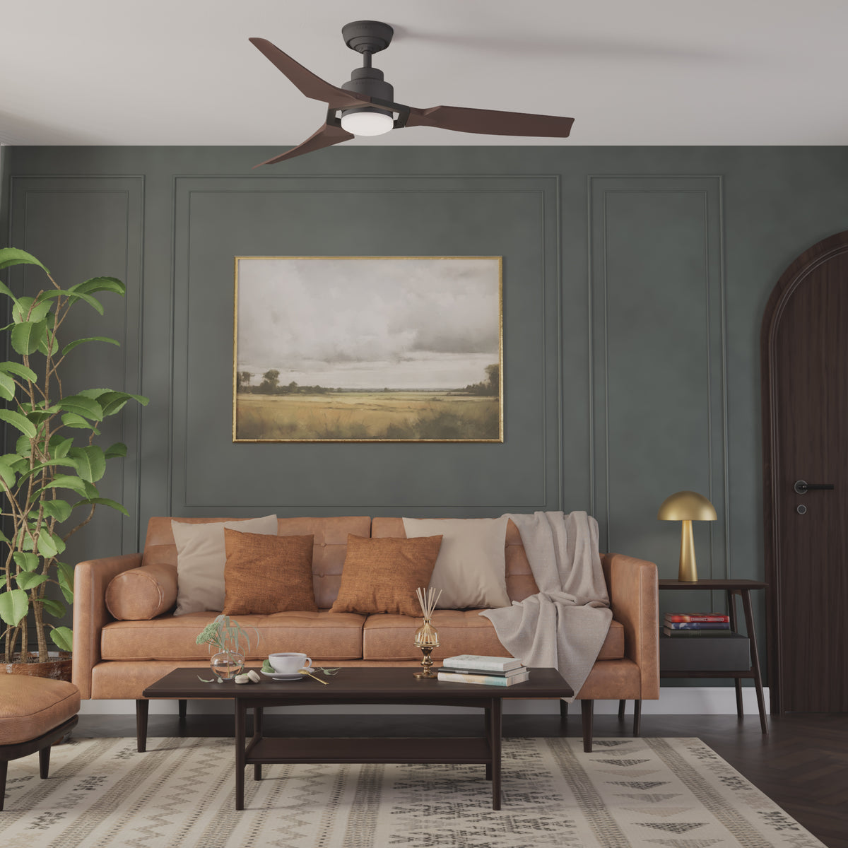 Casablanca 52 inch Eula ENERGY STAR® Matte Black Damp Rated Ceiling Fan with LED Light Kit and Wall Control and Handheld Remote