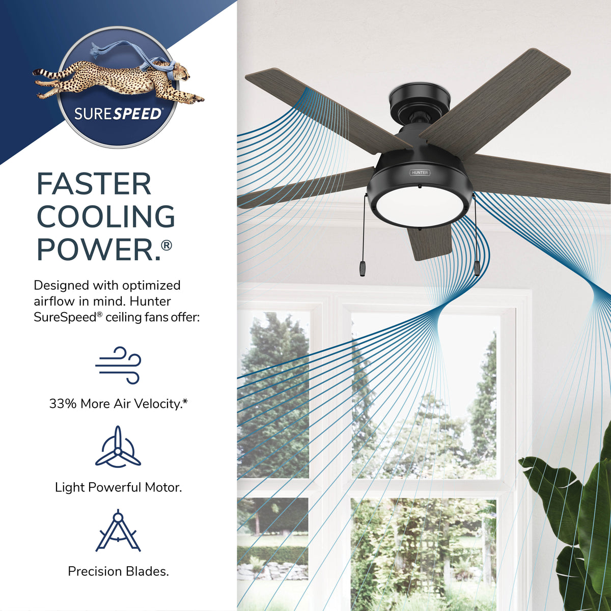 44 inch Burroughs Matte Black Ceiling Fan with LED Light Kit and Pull Chain