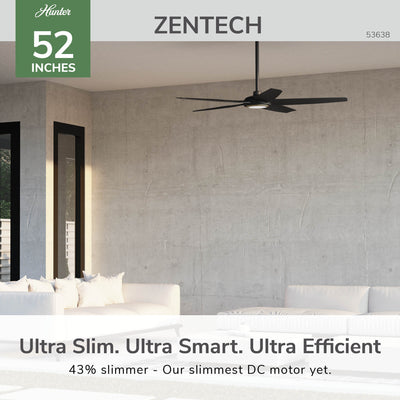 52 inch Zentech Wi-Fi ENERGY STAR® Matte Black Damp Rated Ceiling Fan with LED Light Kit and Handheld Remote