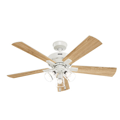 52 inch Crestfield HunterExpress Fresh White Ceiling Fan with LED Light Kit and Pull Chain