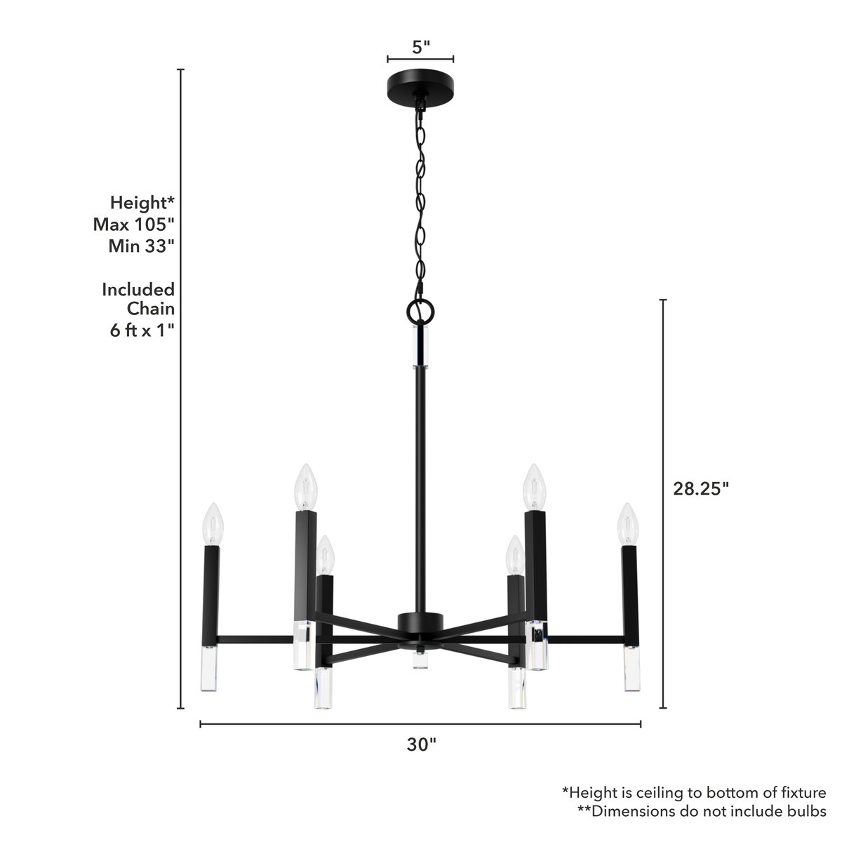 Sunjai 30-inch 6-light Matte Black Chandelier