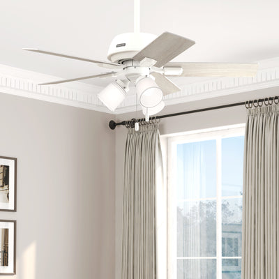 44 inch Crystal Peak Matte White Ceiling Fan with LED Light Kit and Pull Chain