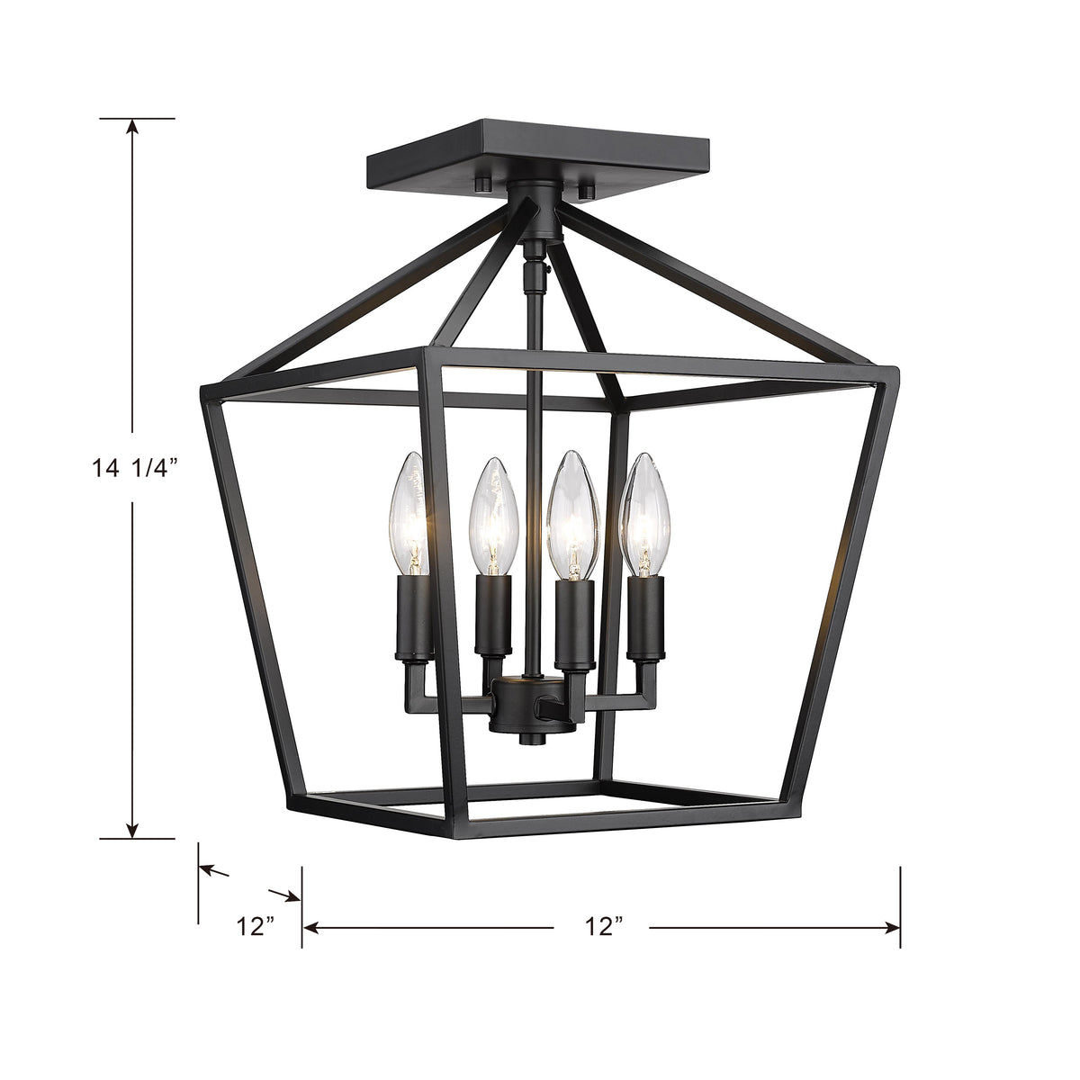 14.25'' Corona Matte Black 4 Light Semi-Flush Mount