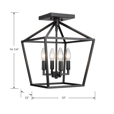 14.25'' Corona Matte Black 4 Light Semi-Flush Mount