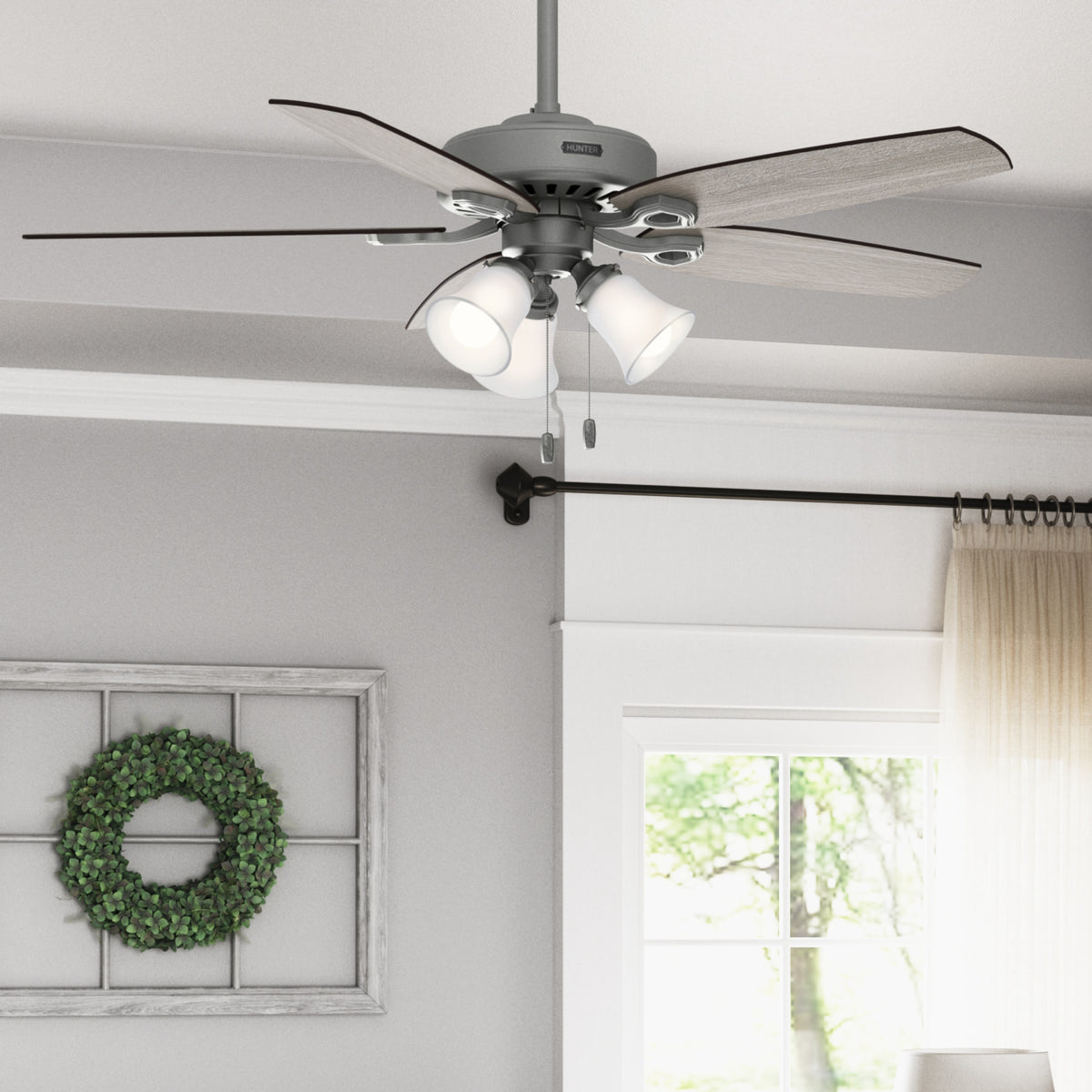 52 inch Builder Matte Silver Ceiling Fan with LED Light Kit and Pull Chain